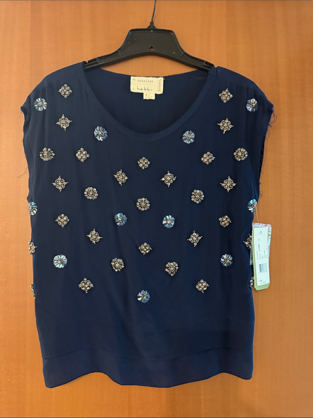Artelier by Nicole Miller Anthropologie, Navy Embellished Sleeveless Top, NWT